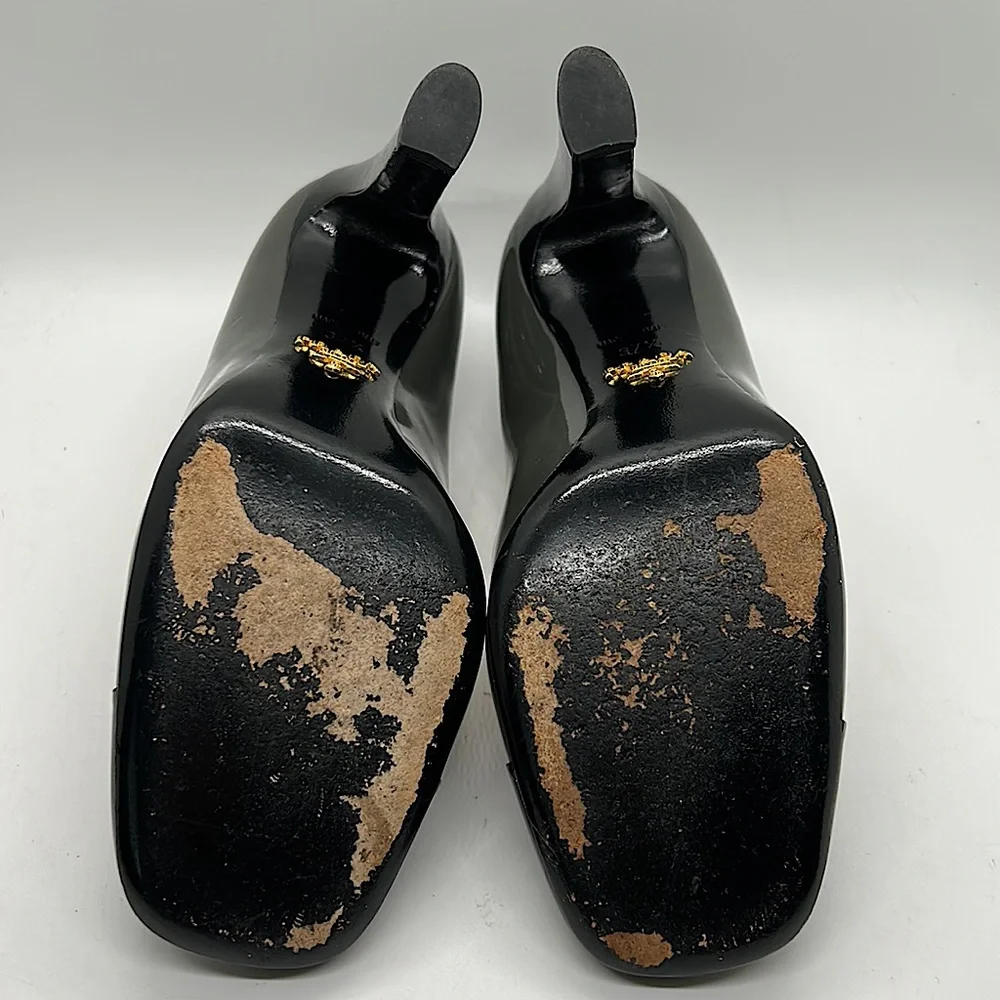 Prada Authenticated Black/Dark Gray Leather High Heels Shoes *Sz 37.5/US Sz 7.5* - Picture 9 of 11